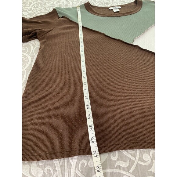 Moa Moa Top Women 1X Multicolor Block T Shirt Waffle Knit USA Cottage Casual NWT - Picture 8 of 9